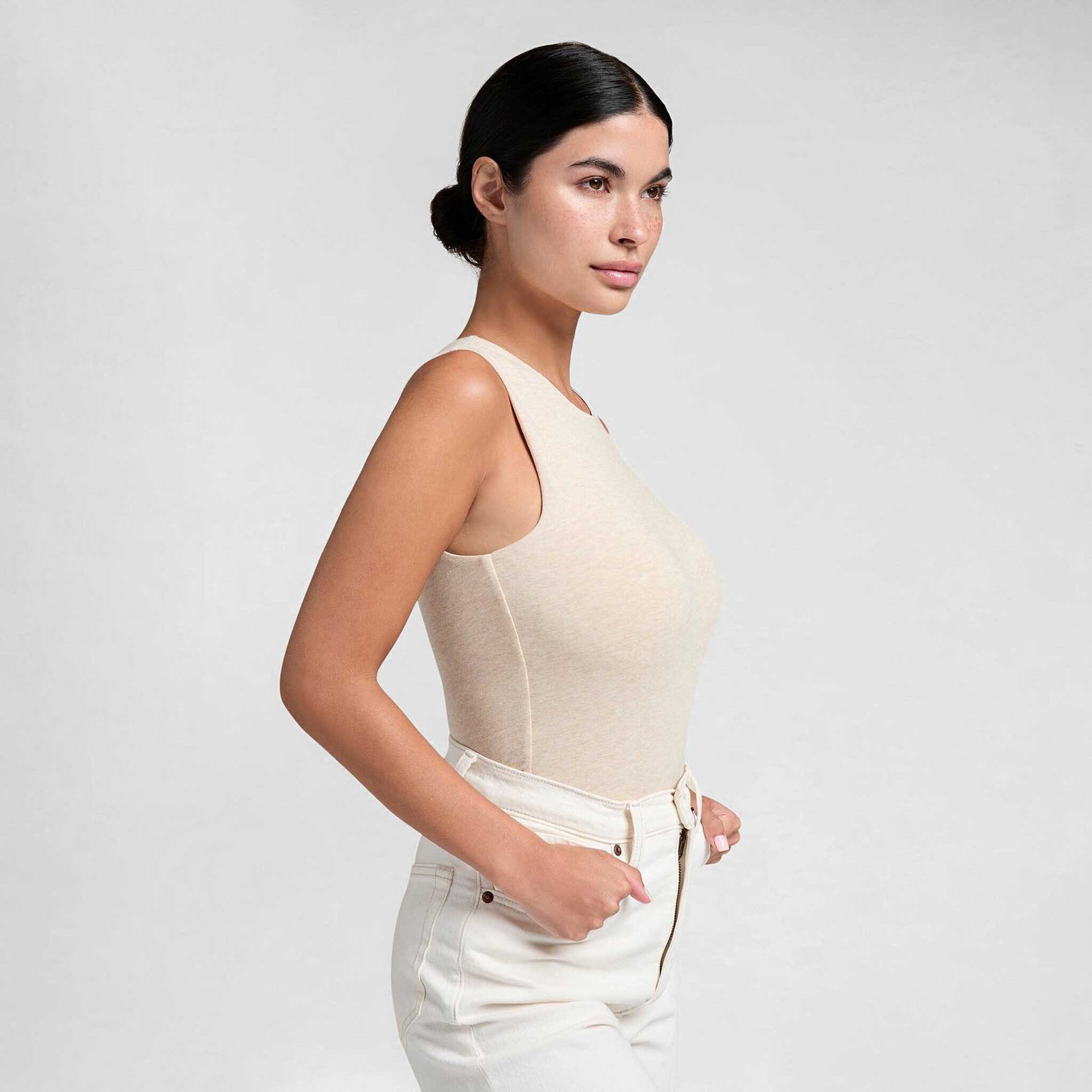 Cotton Stretch Classic Crewneck Tank Bodysuit | Heather Bone