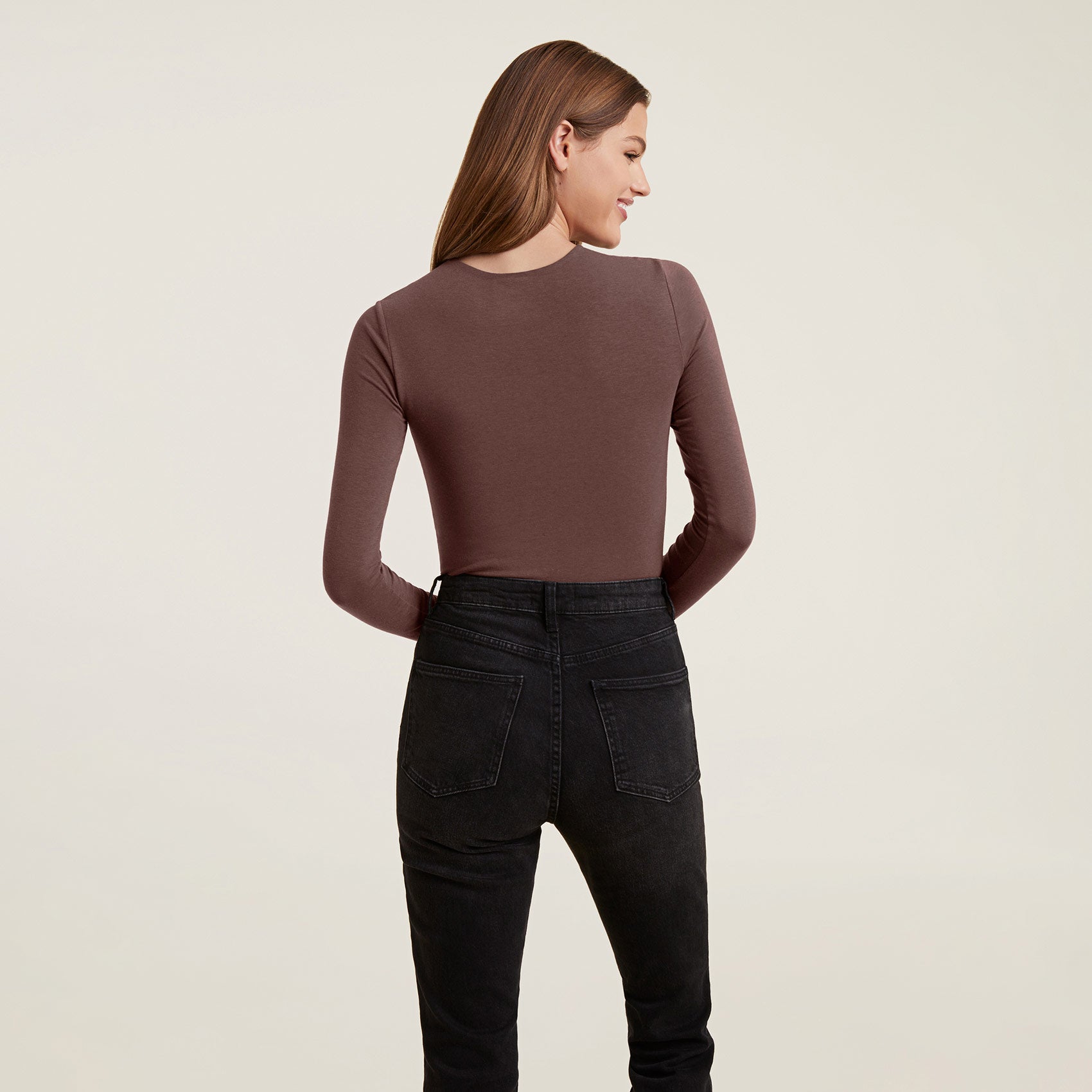 Shape Chocolate Brown Ribbed V Neck Long Sleeve Crop Top
