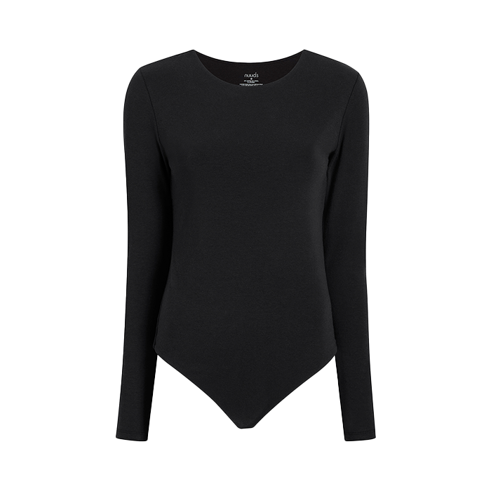 Krystal Crew Neck Long Sleeve Bodysuit - Black