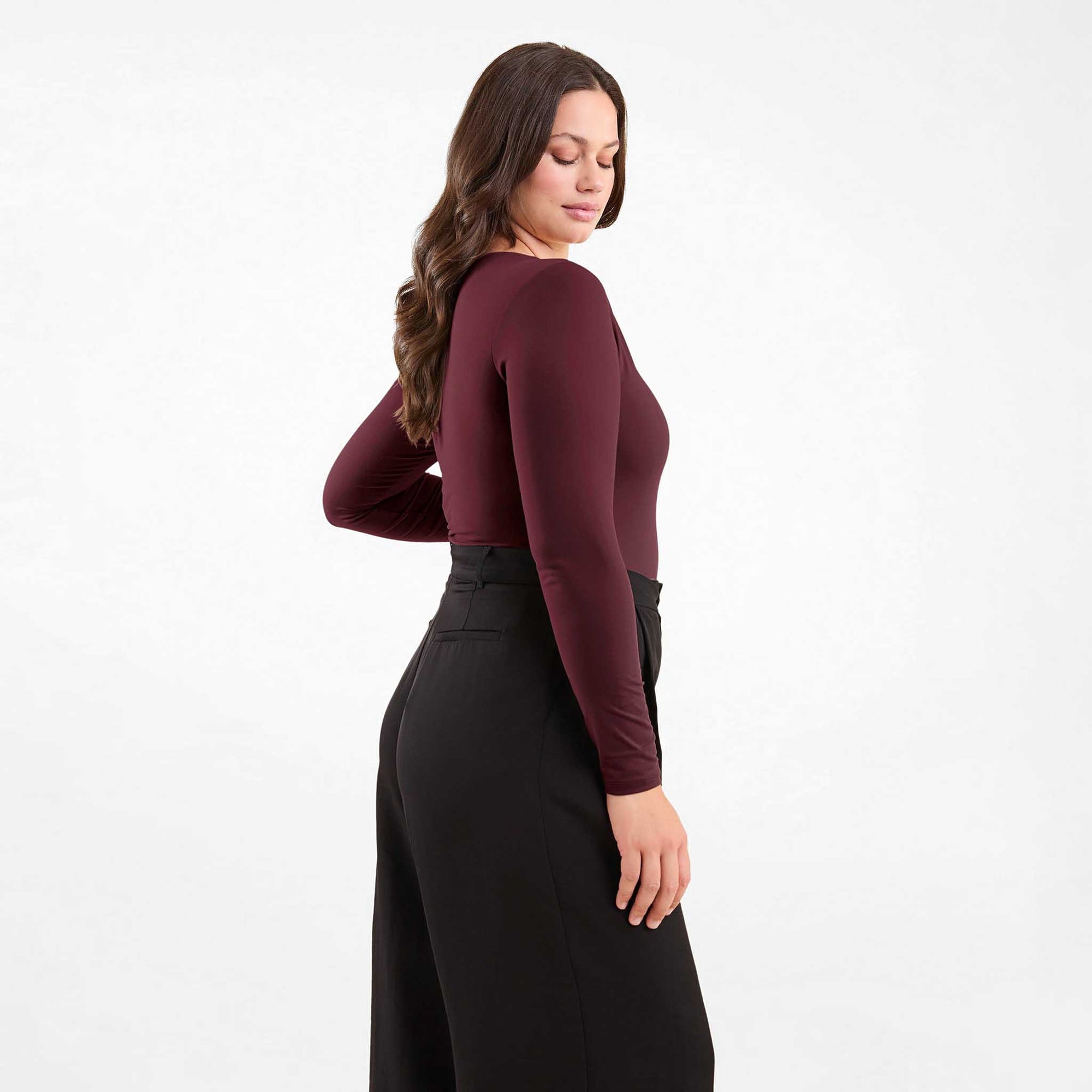 Long Sleeve Scoop Neck Bodysuit | Merlot