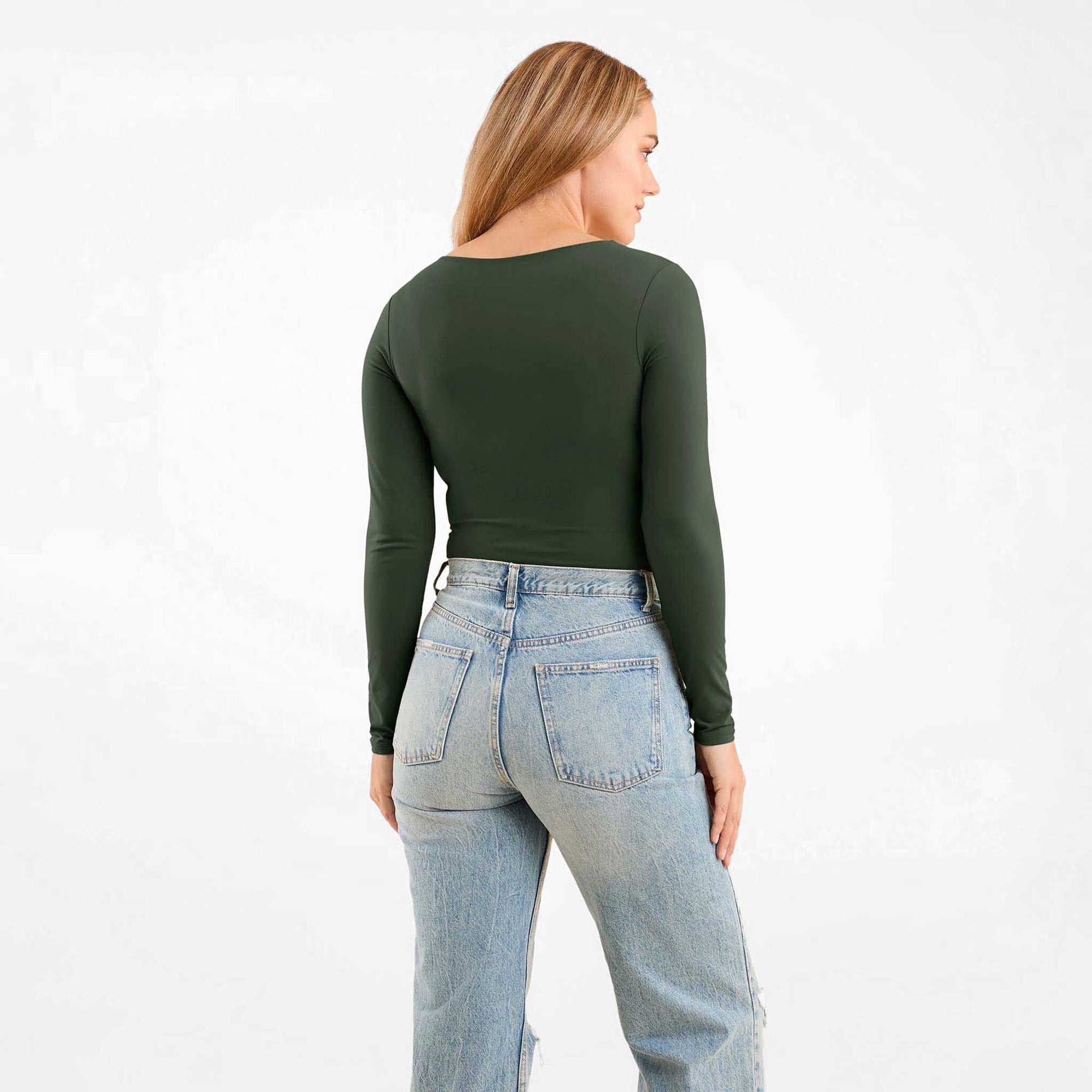 Long Sleeve Scoop Neck Bodysuit | Evergreen