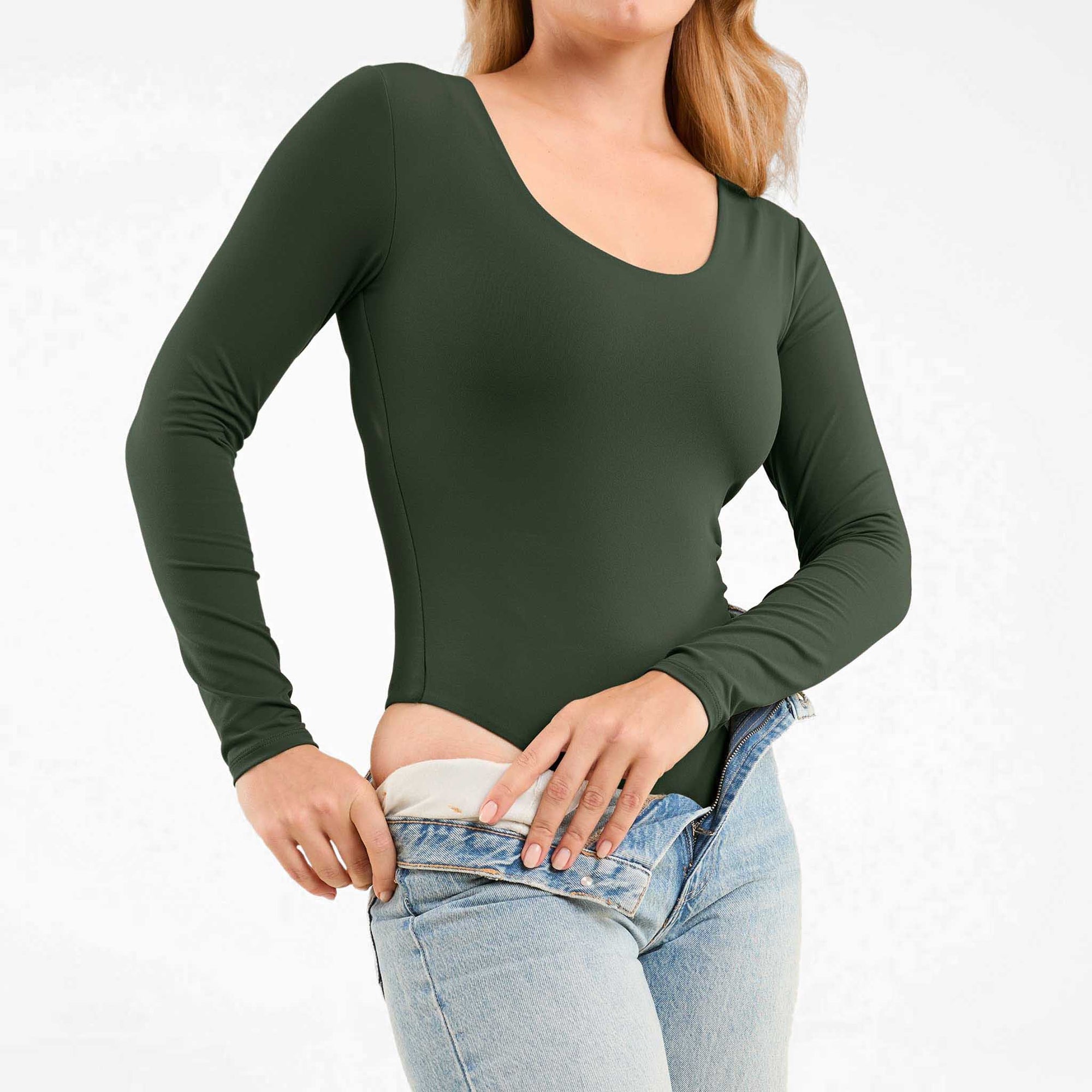 Long Sleeve Scoop Neck Bodysuit | Evergreen