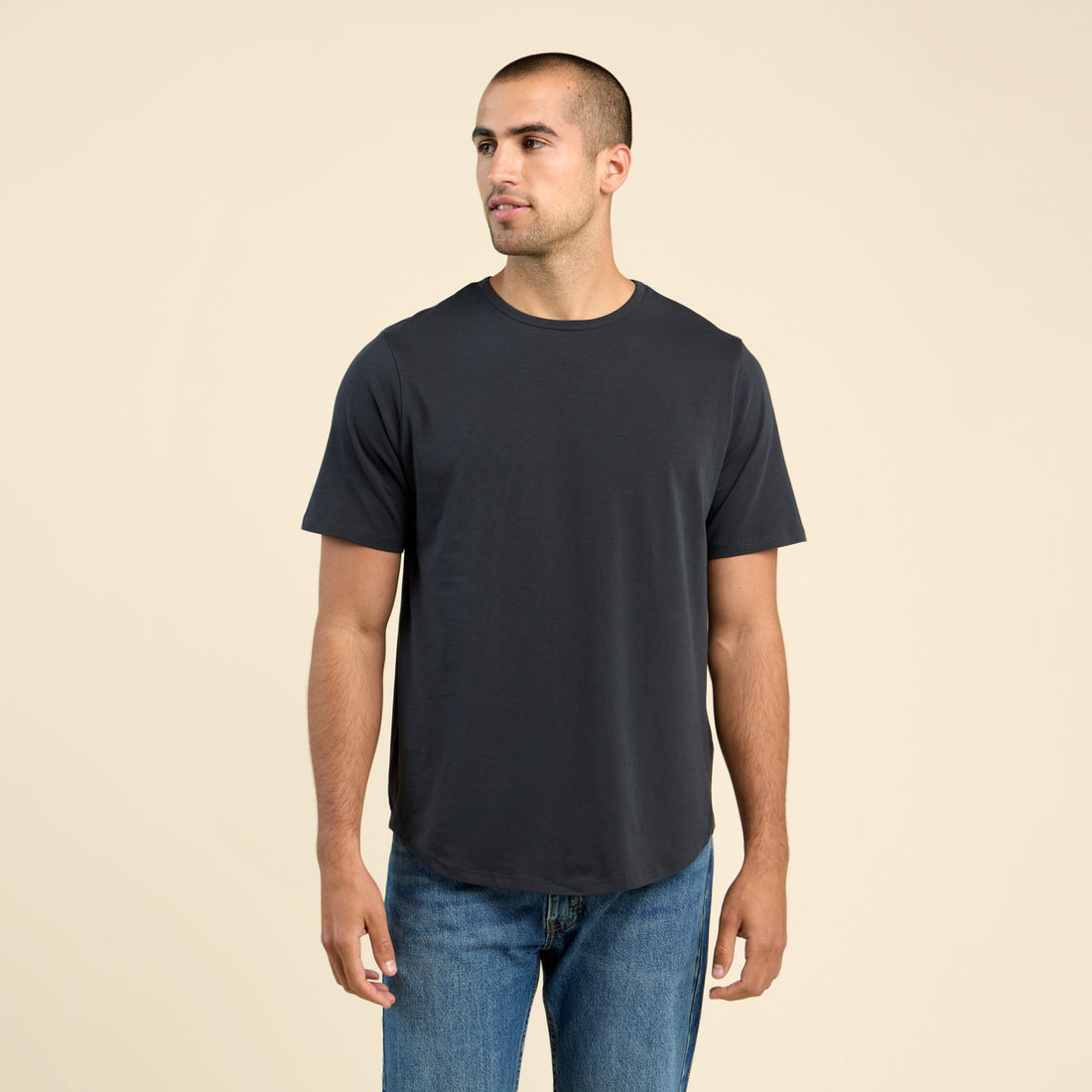 Short Sleeve Curved Hem T-Shirt | Black