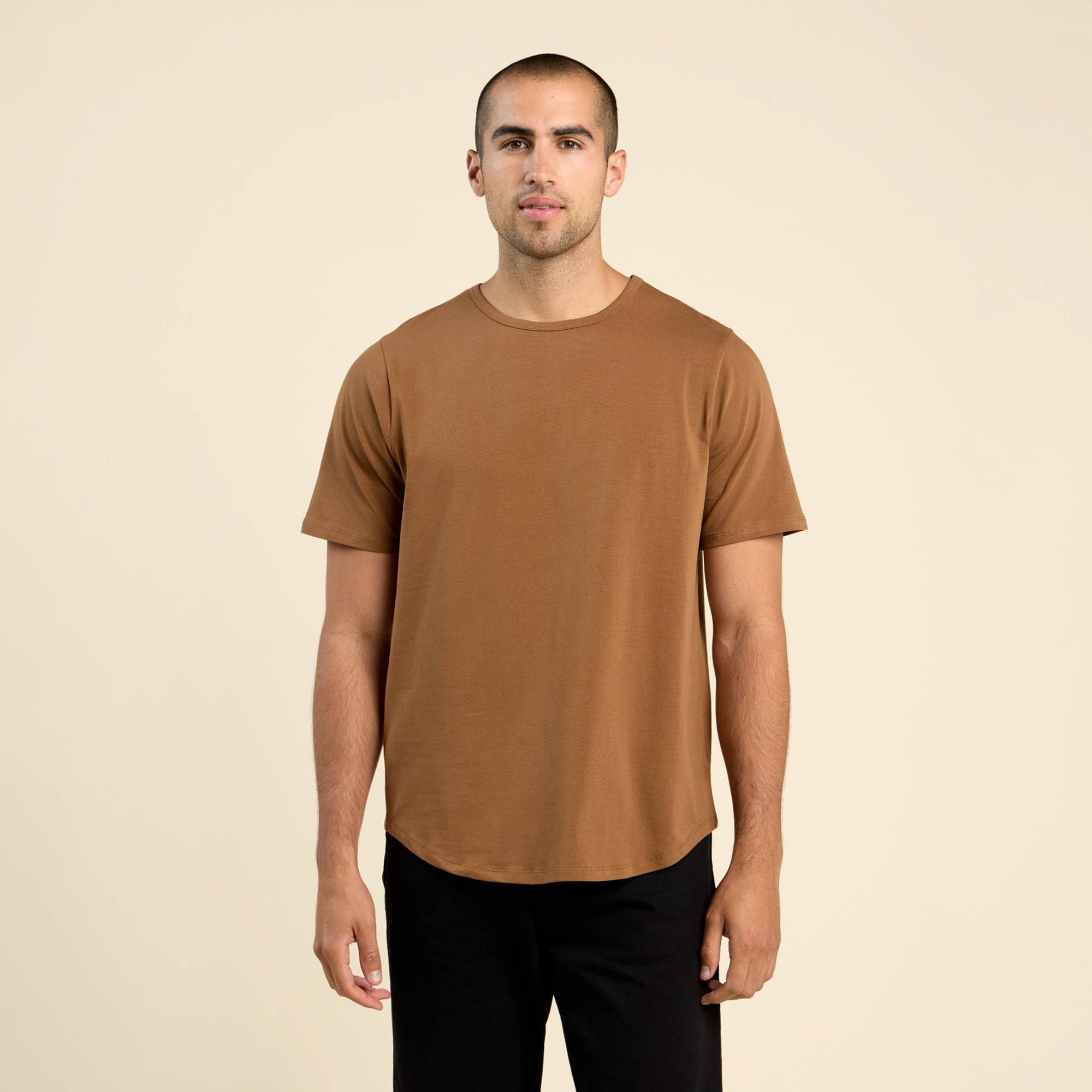 Short Sleeve Curved Hem T-Shirt | Chocolate