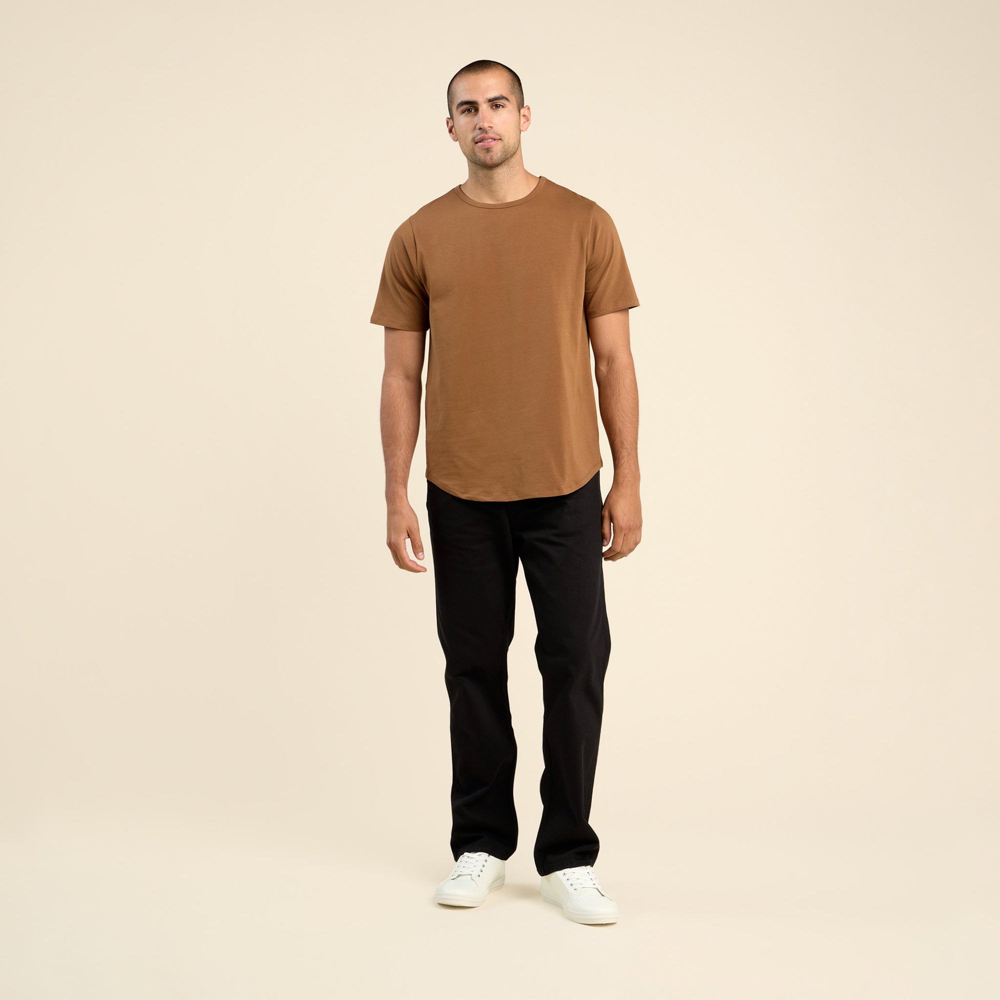 Short Sleeve Curved Hem T-Shirt | Chocolate