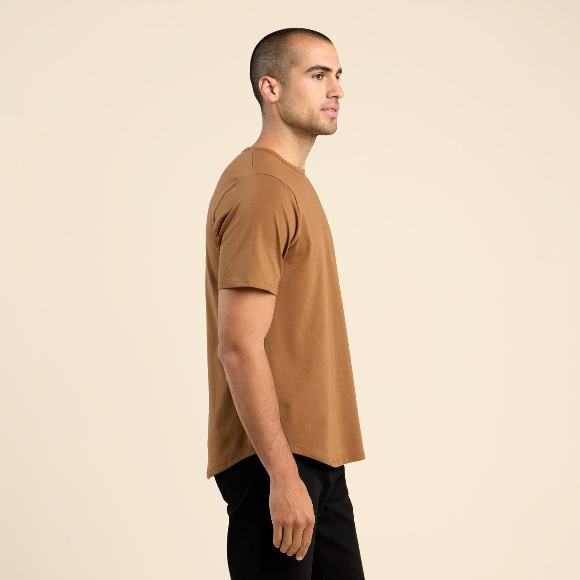 Short Sleeve Curved Hem T-Shirt | Chocolate