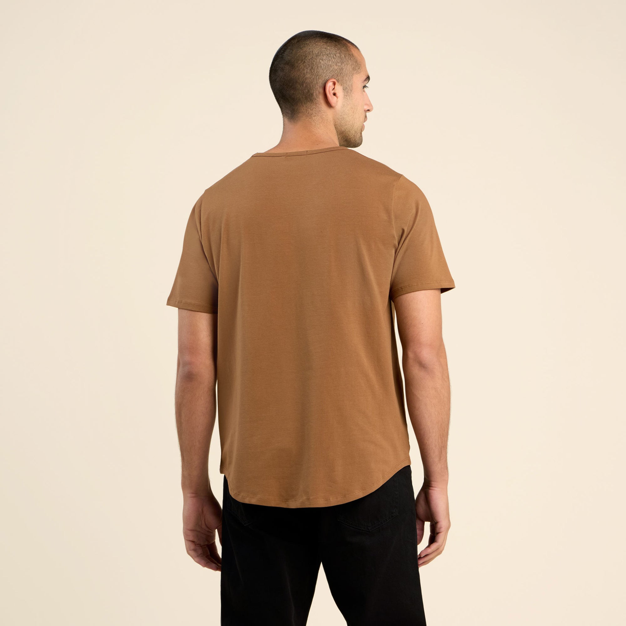 Short Sleeve Curved Hem T-Shirt | Chocolate