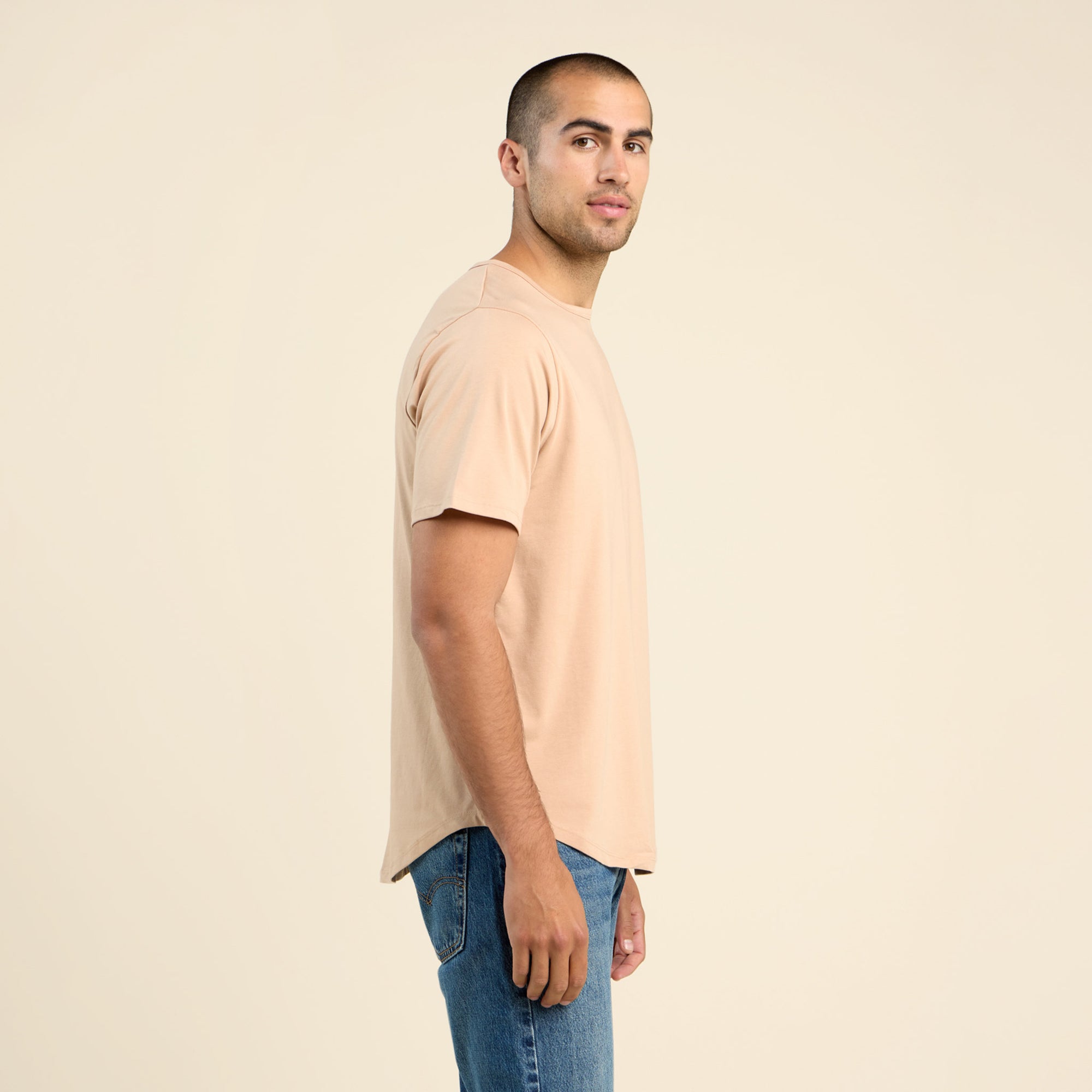 Short Sleeve Curved Hem T-Shirt | Sand