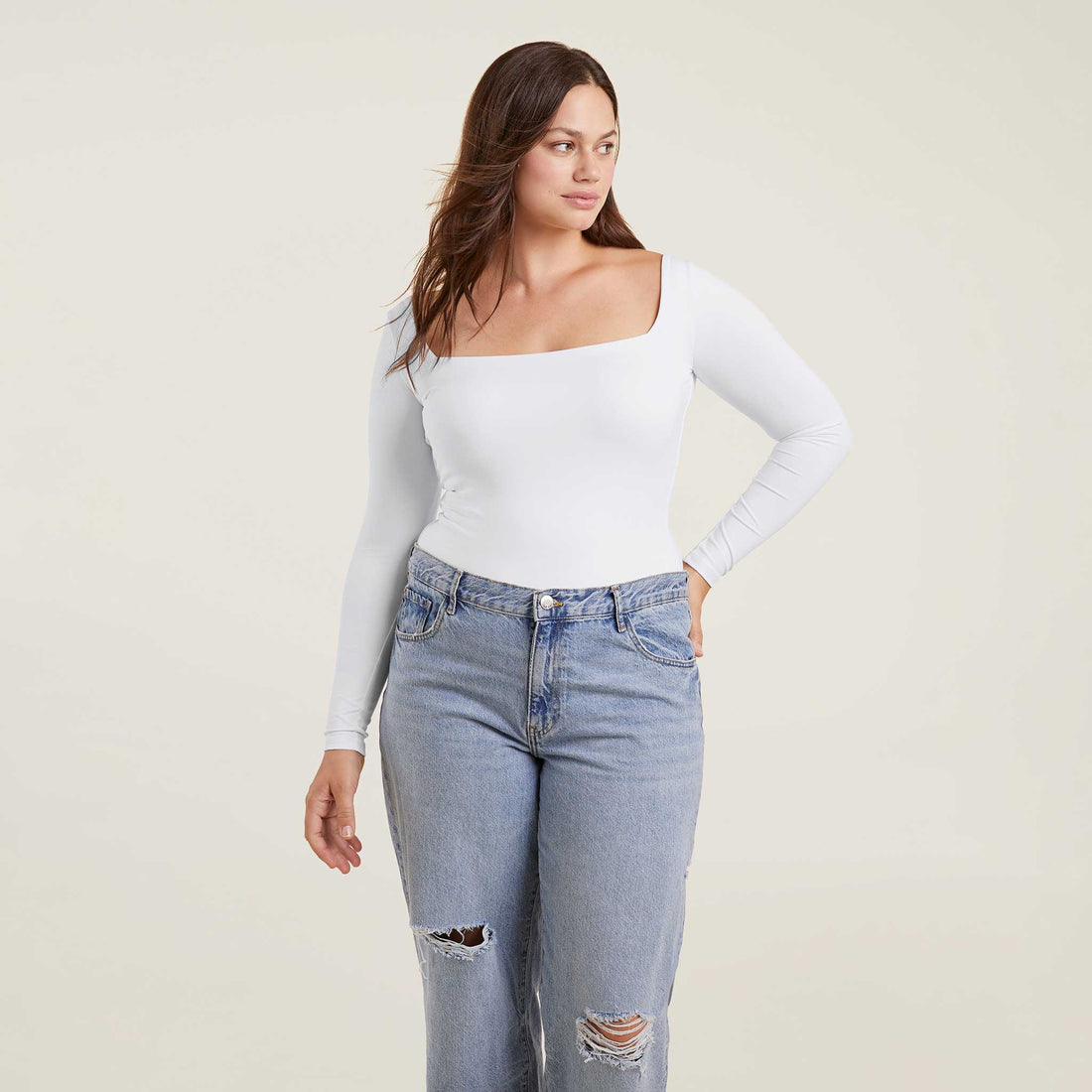 Wide Square Neck Bodysuit | White