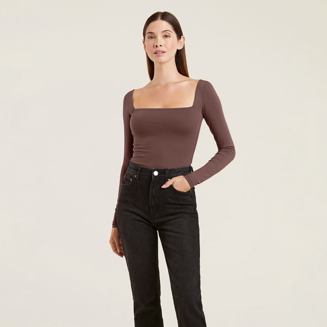 Wide Square Neck Bodysuit | Coffee