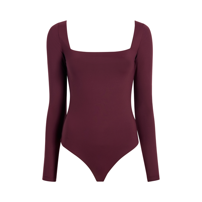 Long Sleeve Wide Square Neck Bodysuit | Merlot