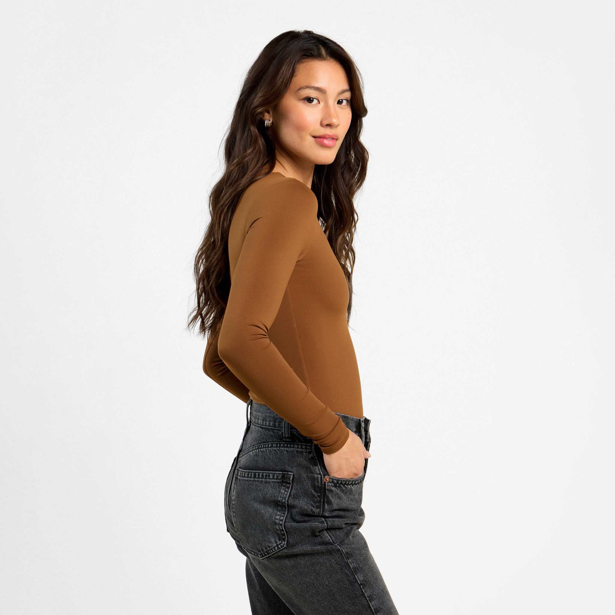 Long Sleeve Crewneck Bodysuit | Chocolate