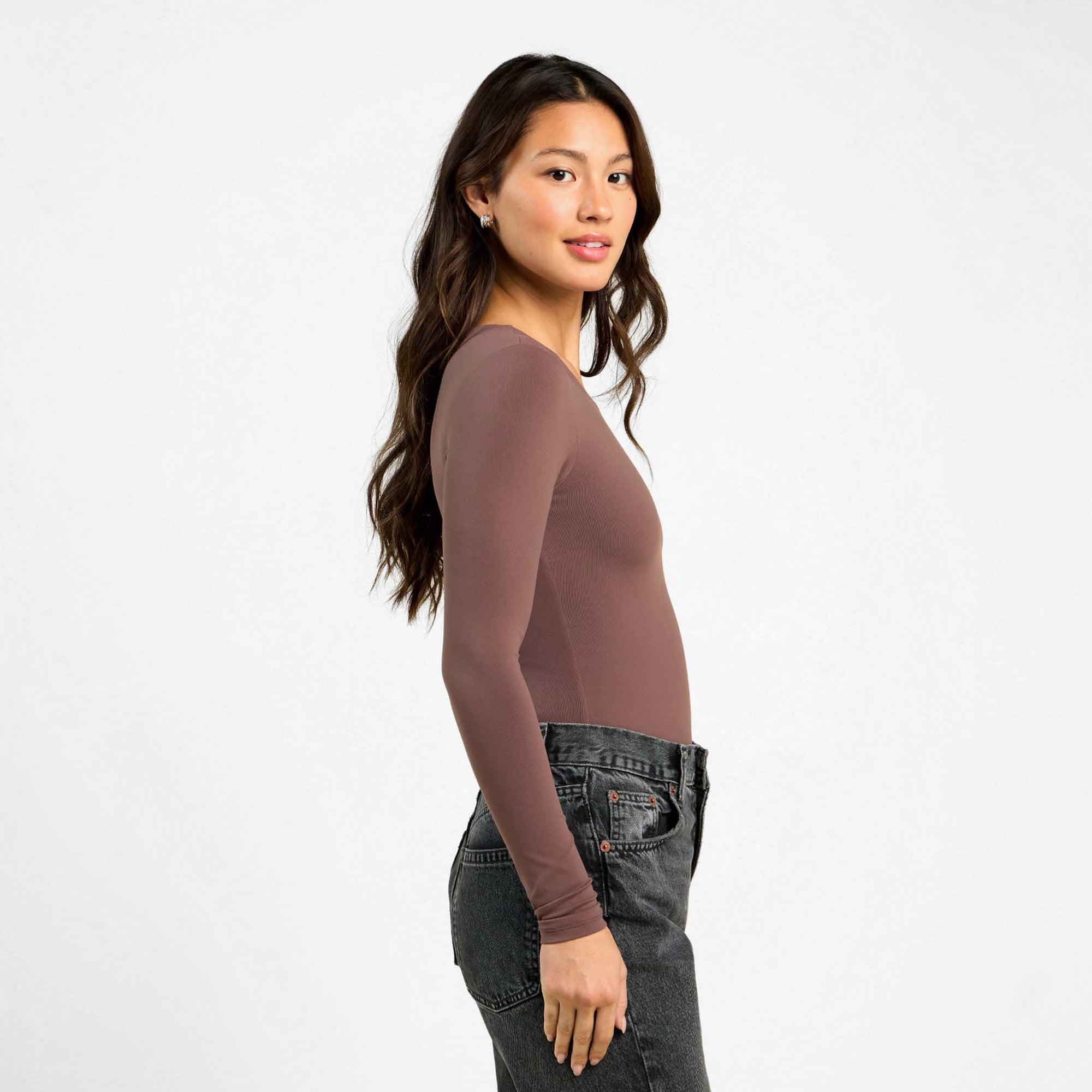 Long Sleeve Crewneck Bodysuit | Coffee