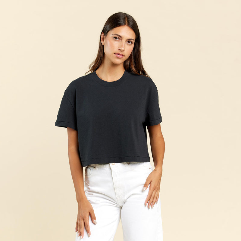 Vintage Cotton Cropped Tee | Black