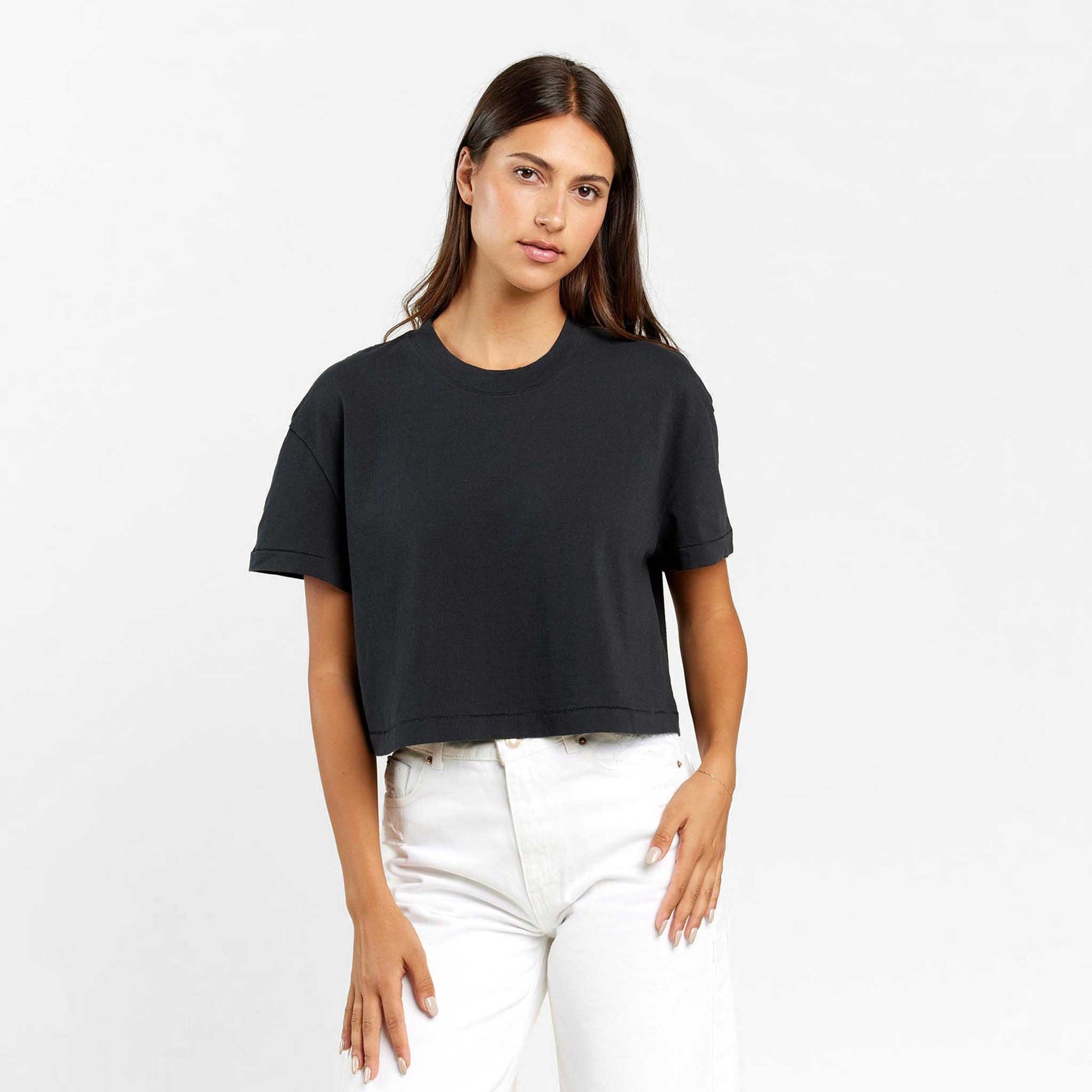 Vintage Cotton Cropped Tee | Black