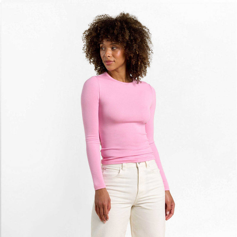 Slinky Rib Long Sleeve Shirt | Bubblegum Pink