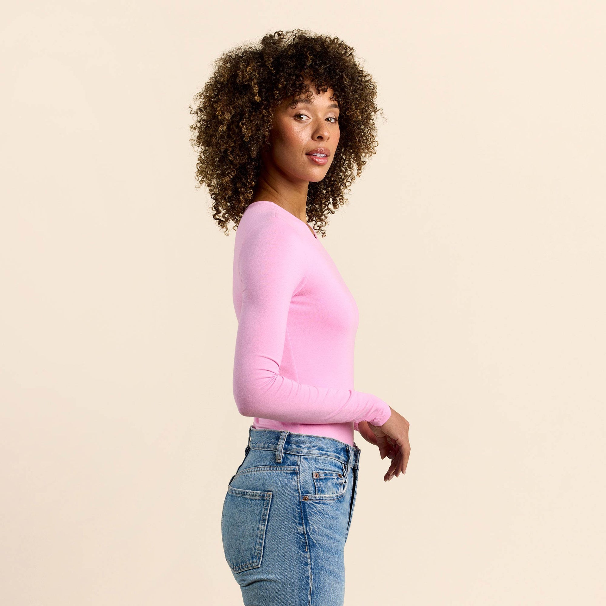 Cotton Stretch Long Sleeve Crewneck Bodysuit