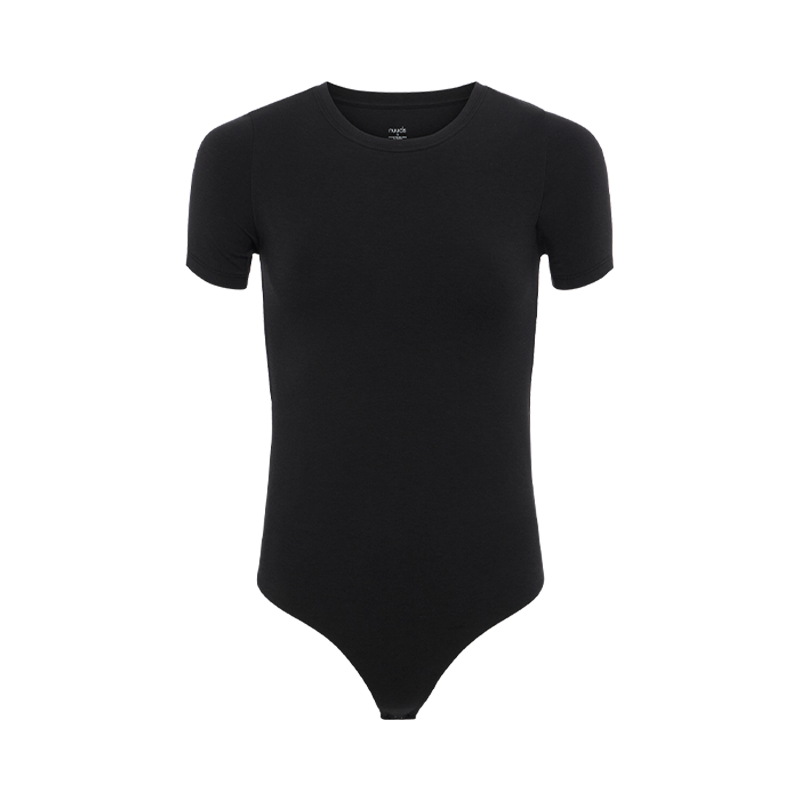 Cotton Stretch Short Sleeve Crewneck Bodysuit | Black