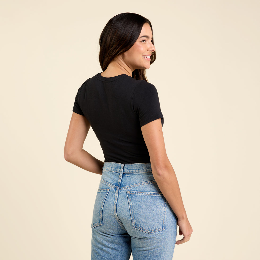 Short Sleeve Crewneck Bodysuit | Black