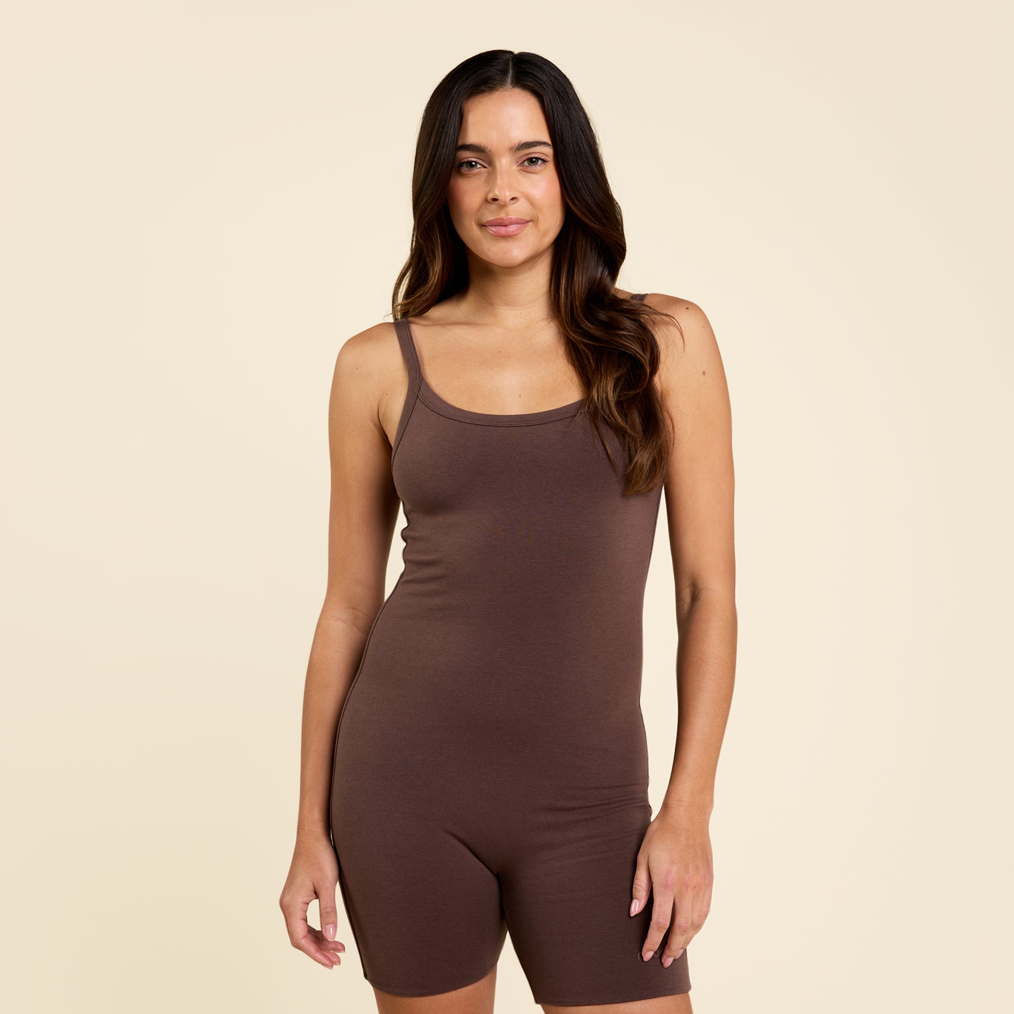 Cotton Stretch The Romper | Coffee