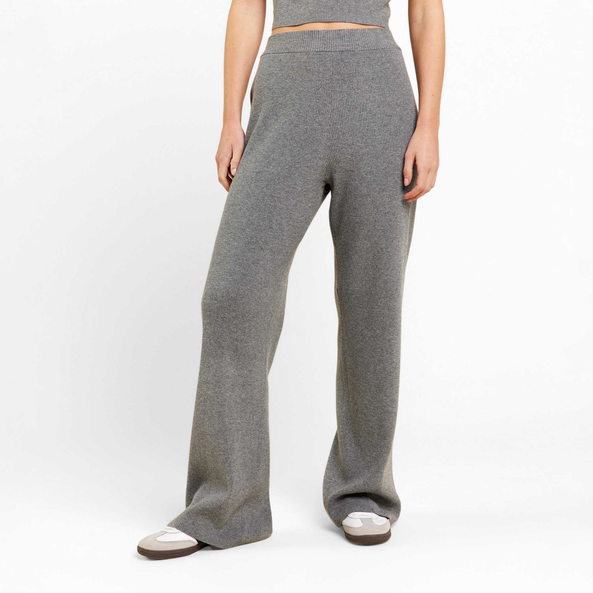 Ribbed Sweater Wide Leg Pant | Charcoal