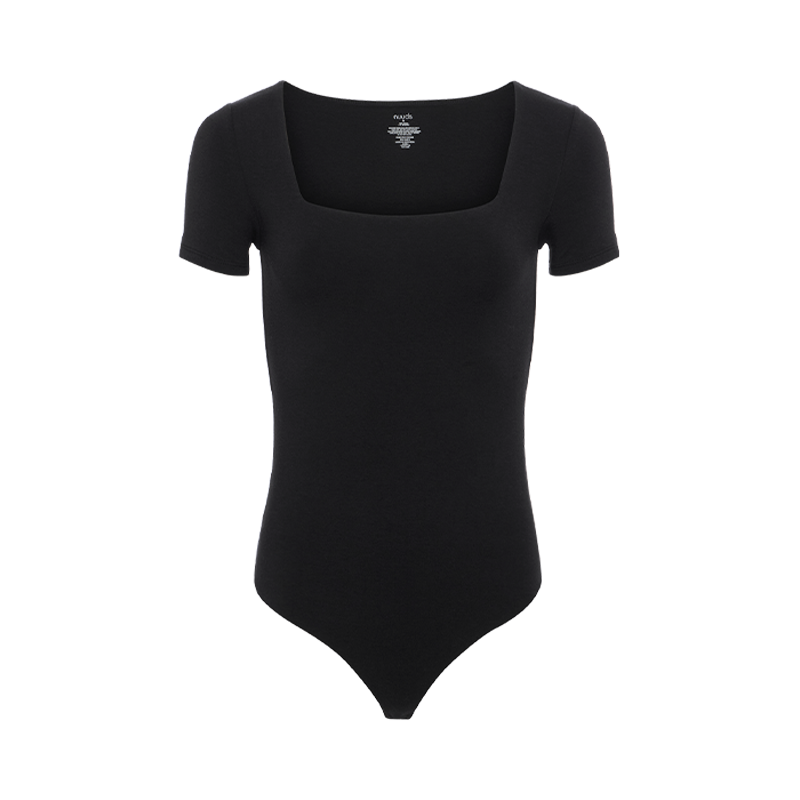 Cotton Stretch Short Sleeve Square Neck Bodysuit | Black