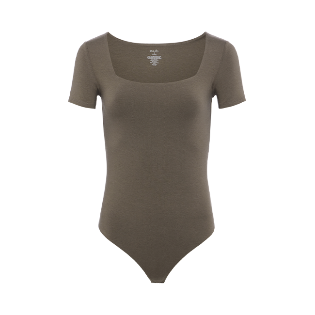 Cotton Stretch Short Sleeve Square Neck Bodysuit | Mocha