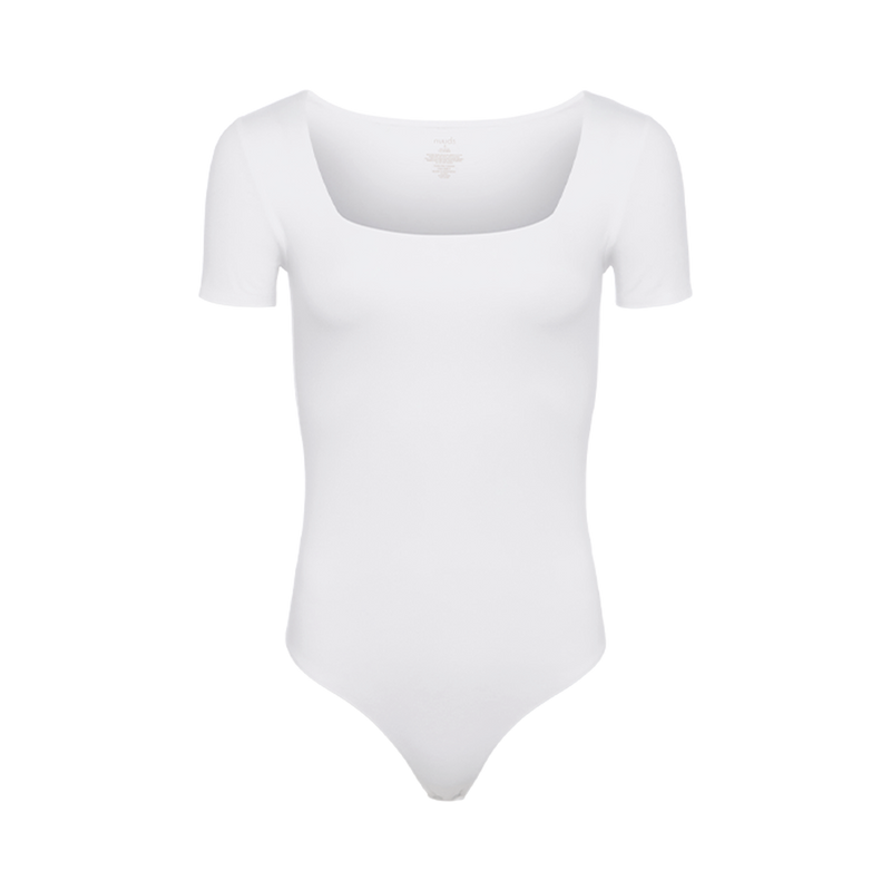 Cotton Stretch Short Sleeve Square Neck Bodysuit | White