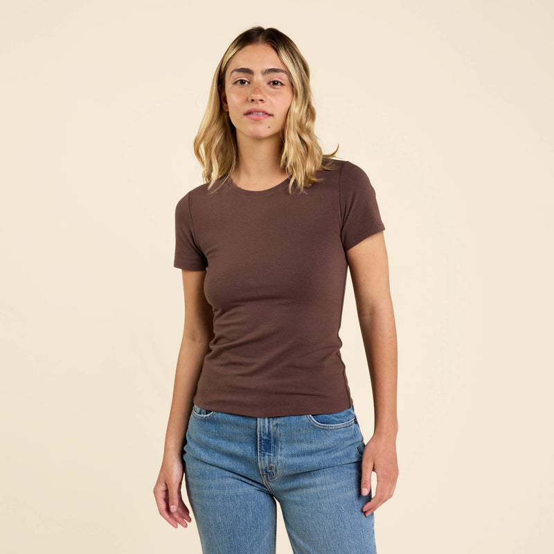 Cotton Stretch Classic Crewneck Tee | Coffee