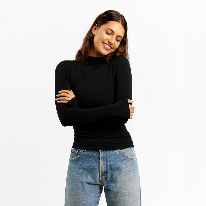 Cotton Stretch Long Sleeve Mock Neck Shirt