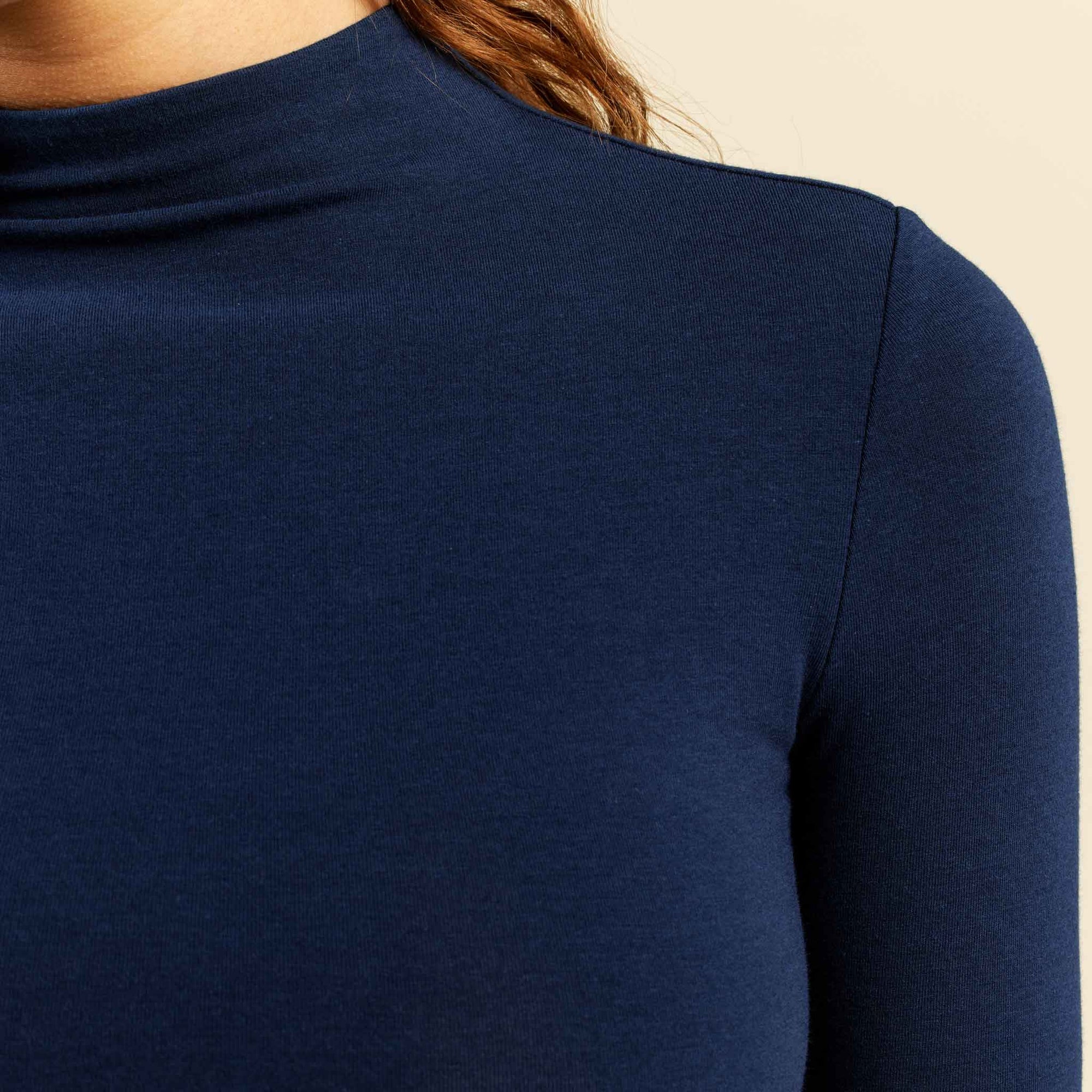 Cotton Stretch Long Sleeve Mock Neck Shirt | Navy