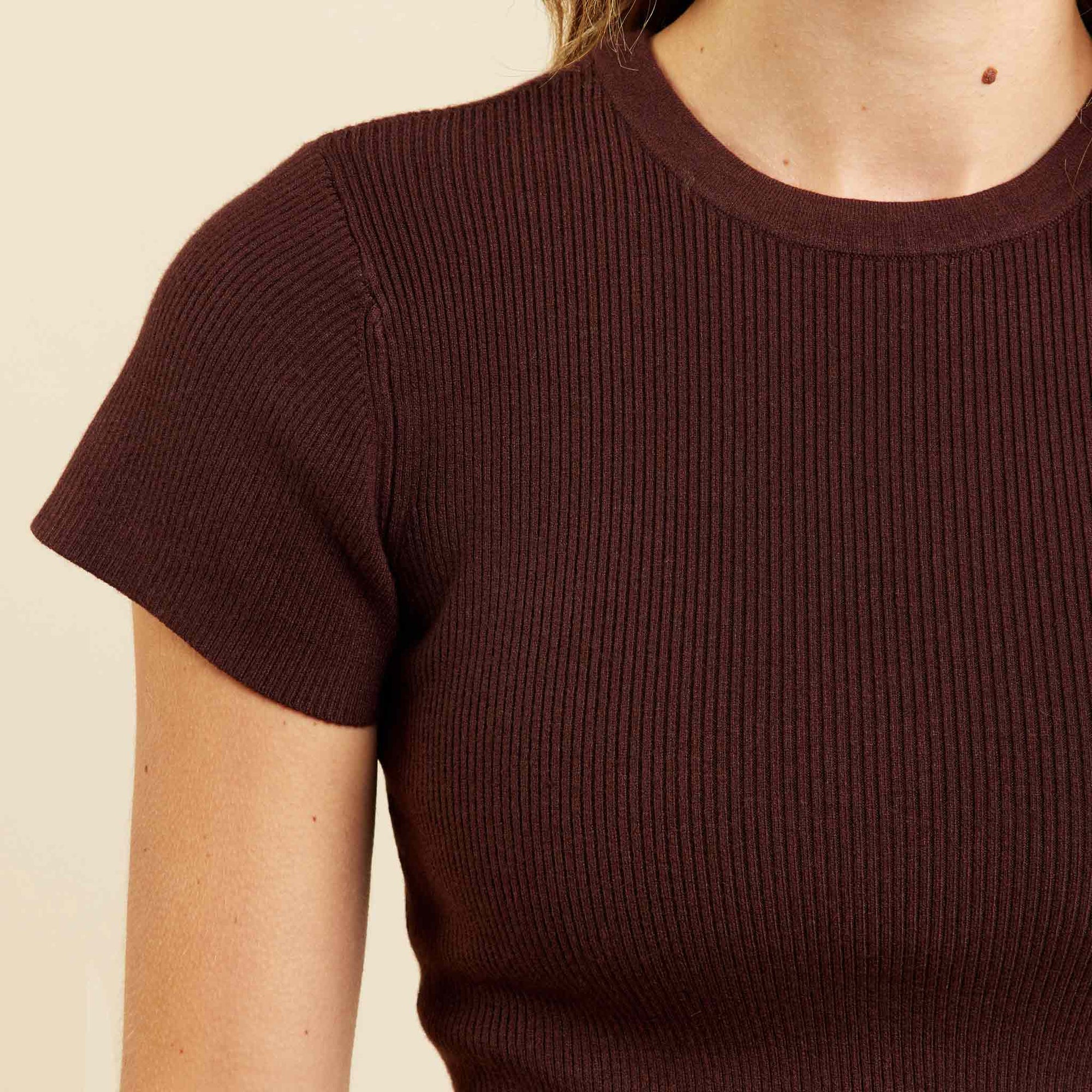 Ribbed Sweater Baby Tee | Coffee