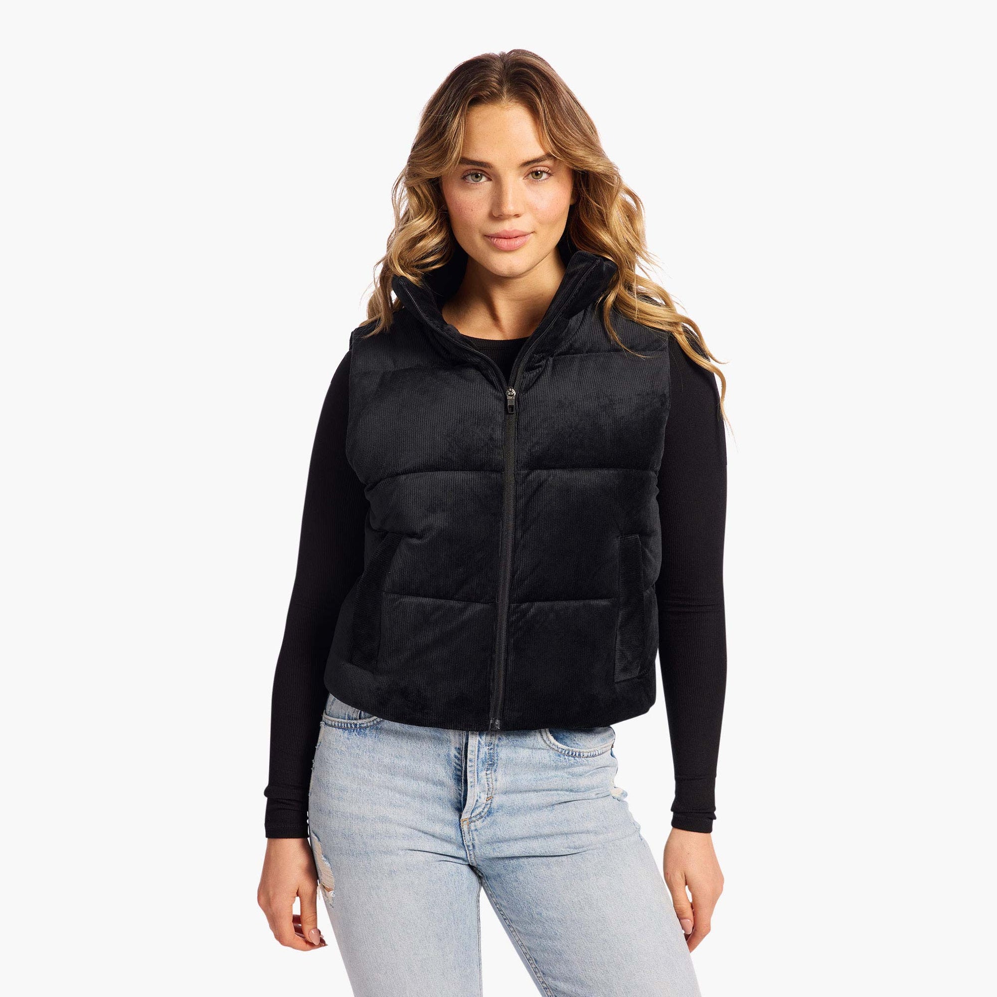 Ribbed Velour Puffer Vest