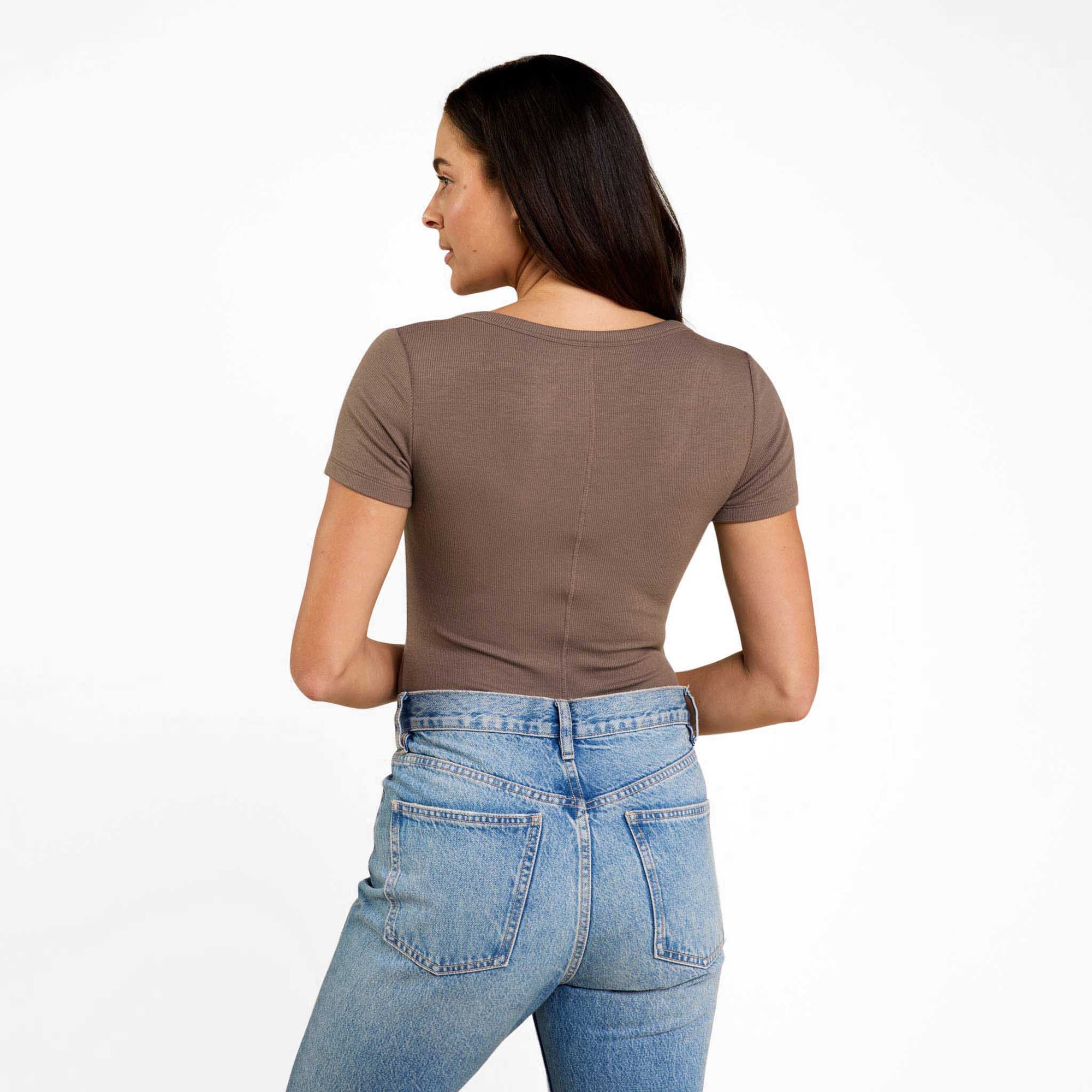 Slinky Rib Short Sleeve Bodysuit | Mocha