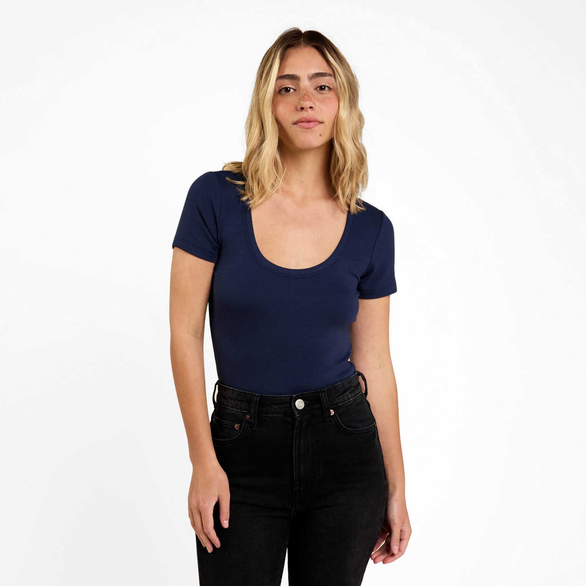 Slinky Rib Short Sleeve Bodysuit | Navy