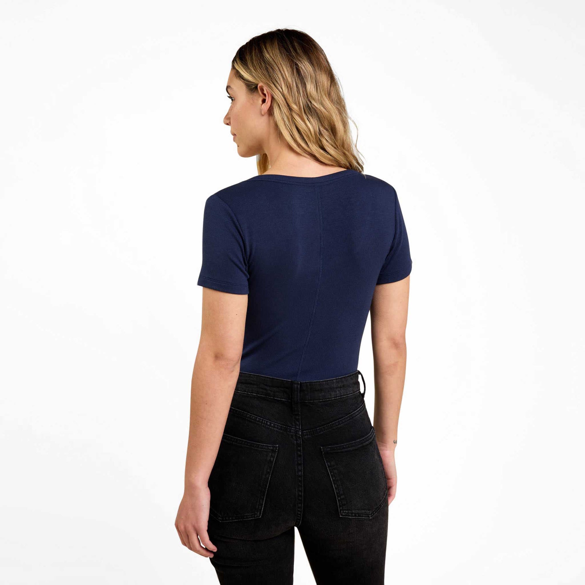 Slinky Rib Short Sleeve Bodysuit | Navy