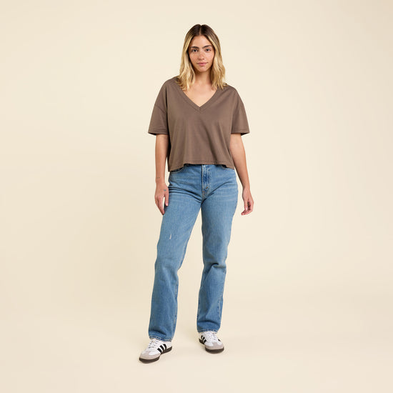 Boxy V-Neck Tee | Mocha