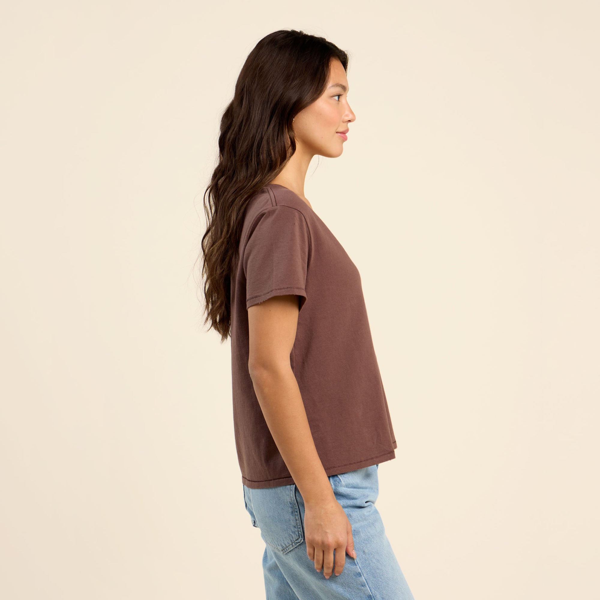 Vintage Cotton V-Neck Everyday T-Shirt | Coffee