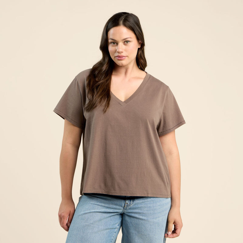 Vintage Cotton V-Neck Everyday T-Shirt | Mocha