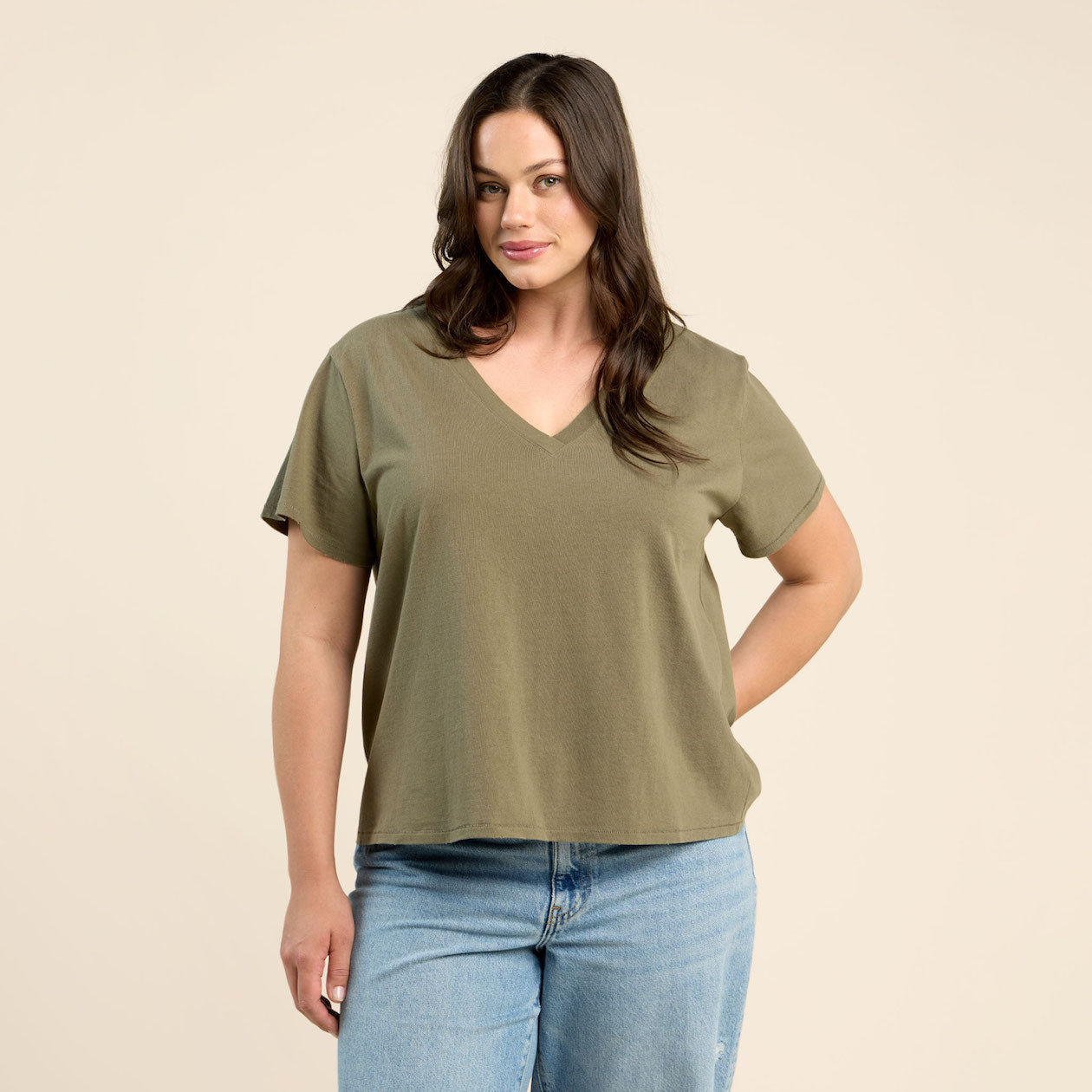 Vintage Cotton V-Neck Everyday T-Shirt | Olive