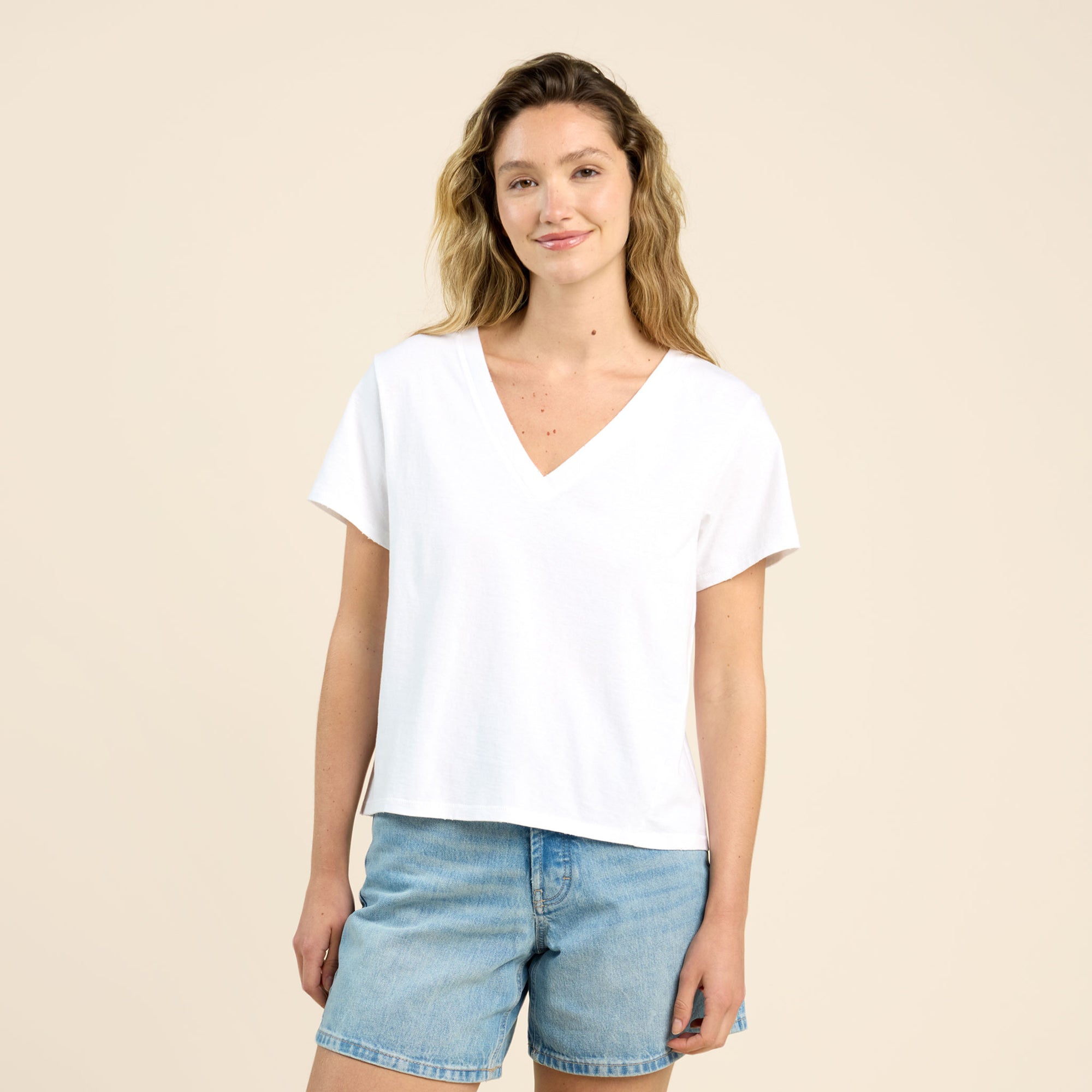 Vintage Cotton V-Neck Everyday T-Shirt | White