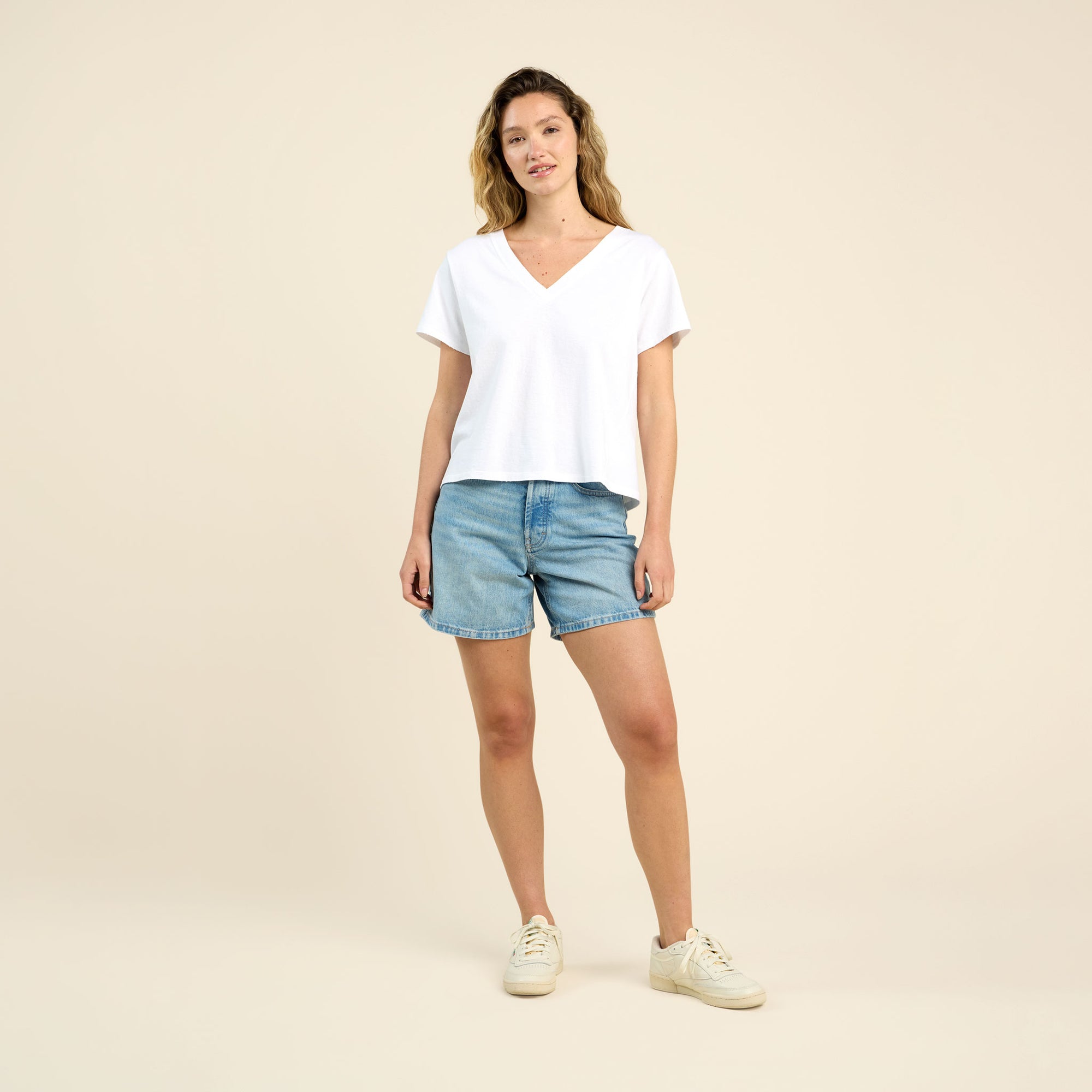 Vintage Cotton V-Neck Everyday T-Shirt | White