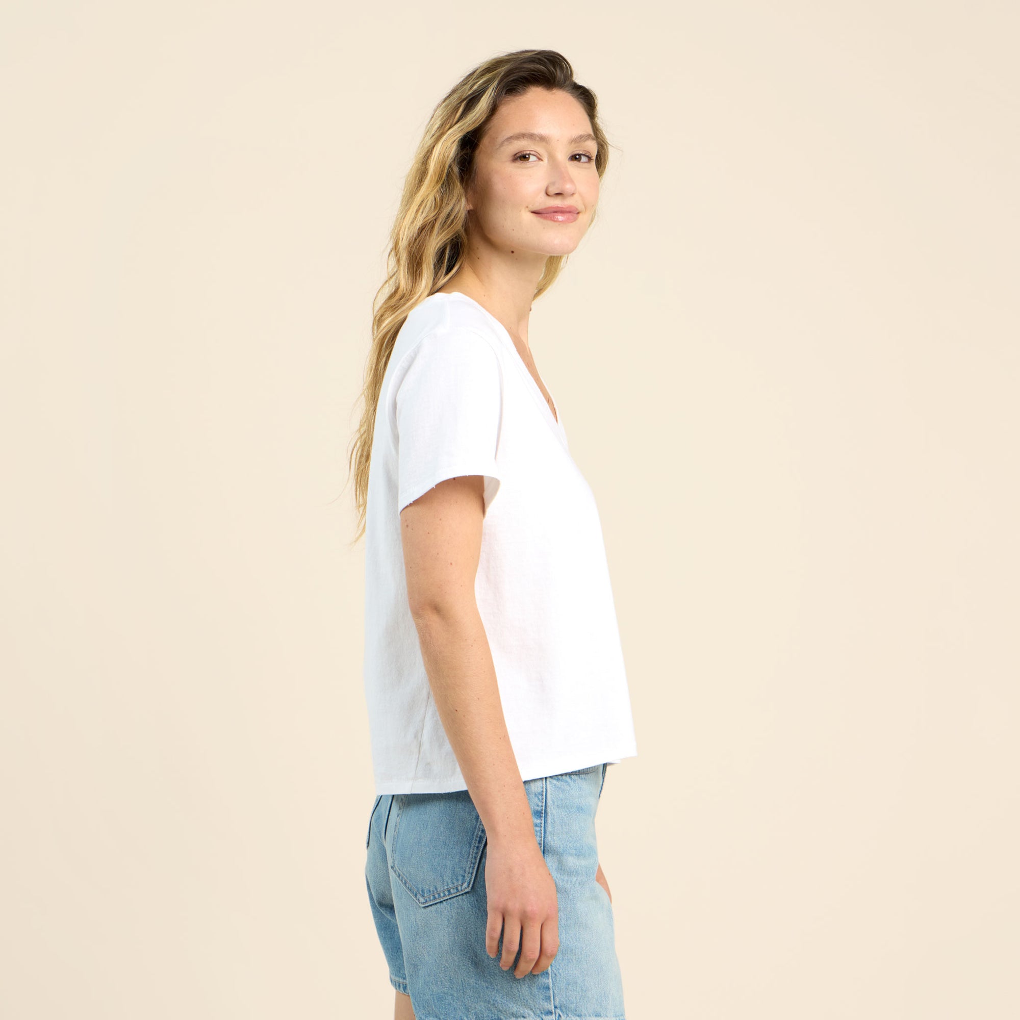 Vintage Cotton V-Neck Everyday T-Shirt | White