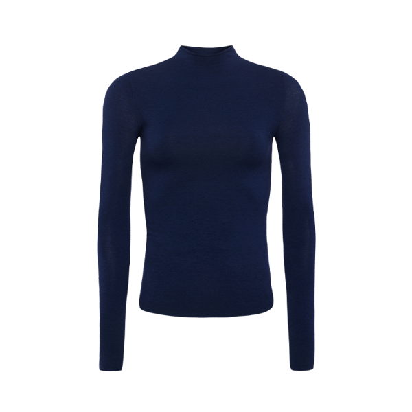 Cotton Stretch Long Sleeve Mock Neck Shirt | Navy